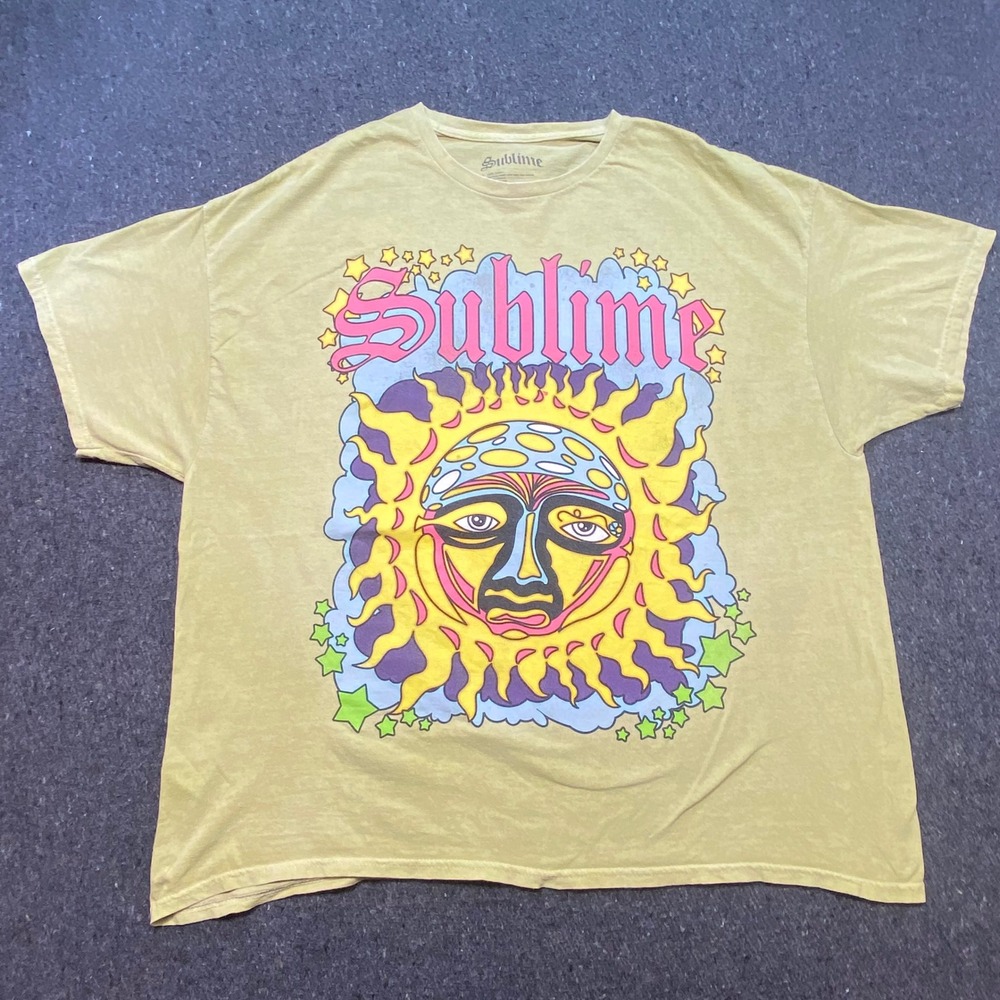 Sublime Sun Graphic Shirt Sz 2XL Mens Yellow Skater Grunge Band Tee Short Sleeve